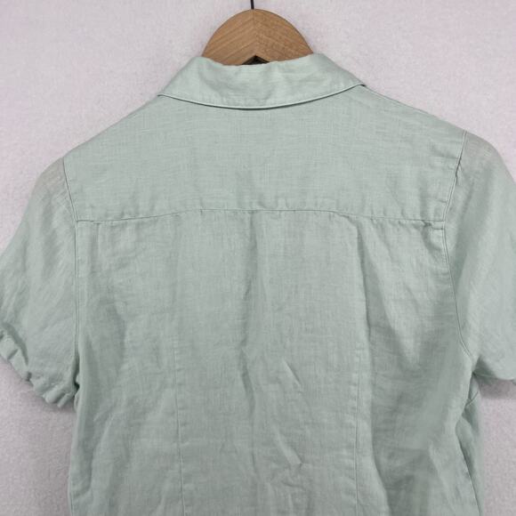 LL BEAN Shirt Womens XS Camp Washable Linen Button Up Short Sleeve Woven Green - Picture 6 of 12